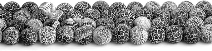 6mm Natural Black Frosted Agate Gemstone Round Loose Beads Crystal Stone Bracelet Necklace Accessories Crafts for Jewelry Making DIY,1 Strand 15"