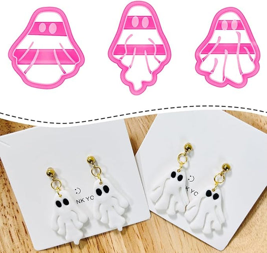 Xaekicr Halloween Ghost Polymer Clay Cutters – 3 Pcs Spooky Clay Cutters for Earrings and DIY Crafts, Polymer Clay Tools for Jewelry Making