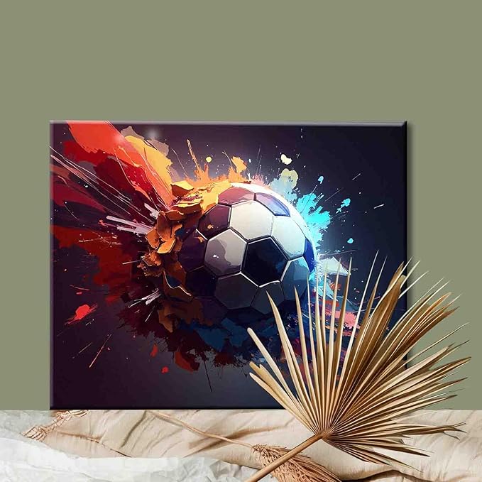 Aihonmin Vintage Soccer Paint by Numbers for Adults,DIY Acrylic Watercolor Painting by Numbers for Beginners Colorful Painting Arts Craft On Canvas Frameless for Bedroom Wall Decor Boys Sports Room