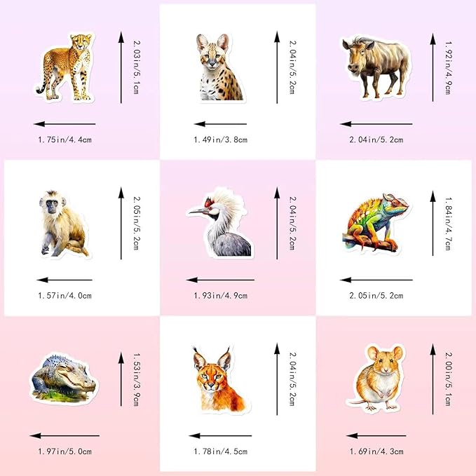 50 pcs cute animal stickers bulk.zoo animal stickers packs for adults teens,girls,wild africa sticker for water bottles laptop, phone etc