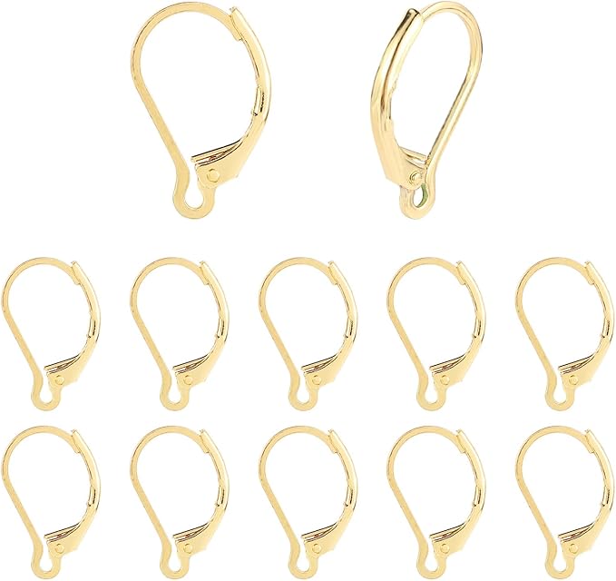 tmmate 100pcs 18k gold filled leverback earring hooks, hypoallergenic french dangle ear wire findings for diy jewelry making, metal earring components (gold)