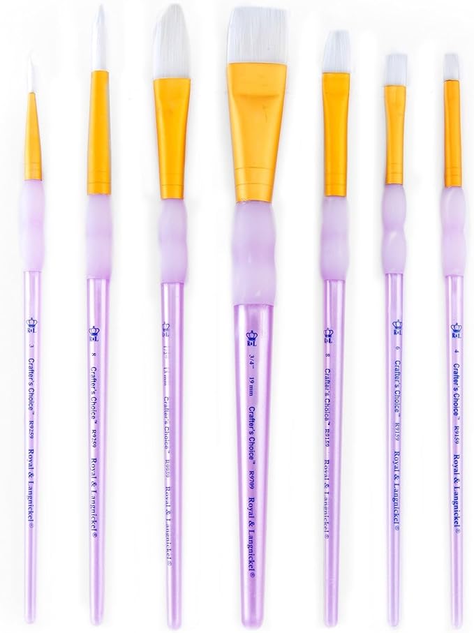 Royal & Langnickel Royal and Langnickel Crafter's Choice Flat Taklon Variety Brush Set - White (Pack of 7)