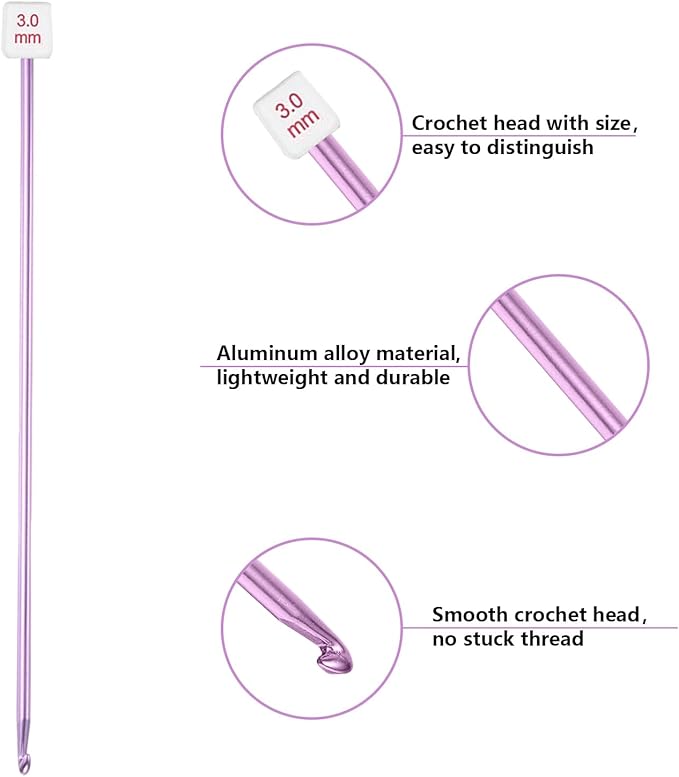 HEYLEAYAR 3mm Tunisian Crochet Hooks Bulk, 27cm Extra Long Crochet Needles Aluminum Afghan Knitting Needles Tools for Beginners and Skills Class, Pack of 4