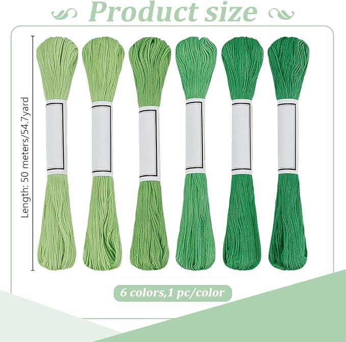 FREEBLOSS 6Pcs Sashiko Thread Sashiko Skein 6 * 50M Pure Cotton Embroidery Thread Japanese Sewing Threads Quilting & Embroidery Sewing Kit Supplies 6 Green Theme Colors