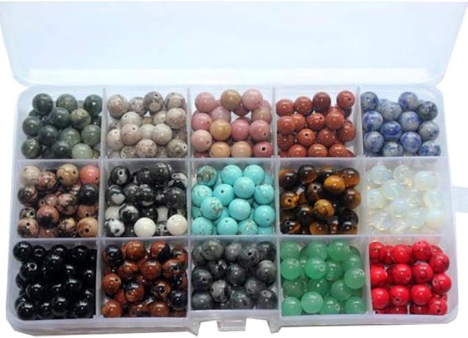 Yephac 450pcs 8mm Natural Gemstone Beads - Smooth Stone Loose Beads for Bracelet, Necklace & Earrings - DIY Jewelry Making