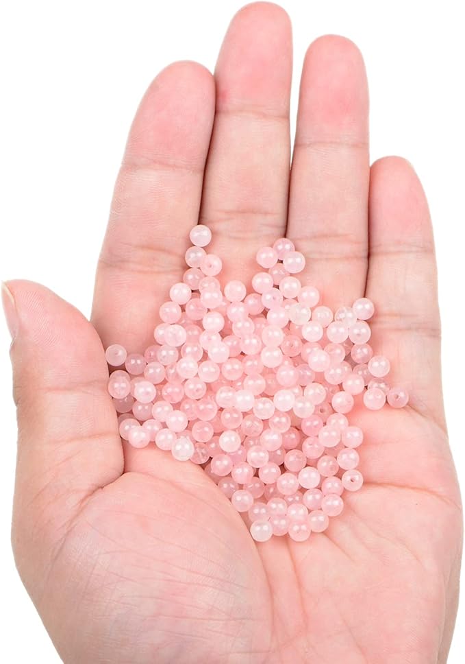 bymitel 210pcs natural crystal beads stone gemstone round energy healing loose beads with stretch cord for jewelry making bracelets anklets (rose quartz, 4mm 210pcs)
