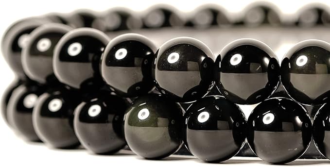 10mm Black Obsidian Round Bead - 35PCS Bulk Gemstone Beads for Jewelry Making, DIY Bracelets, Necklaces - Includes Crystal Stretch Cord - Stone Beads for Crafting Gifts