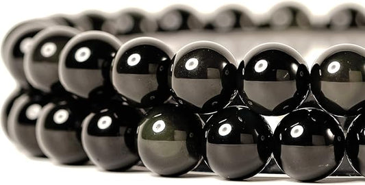 10mm Black Obsidian Round Bead - 35PCS Bulk Gemstone Beads for Jewelry Making, DIY Bracelets, Necklaces - Includes Crystal Stretch Cord - Stone Beads for Crafting Gifts