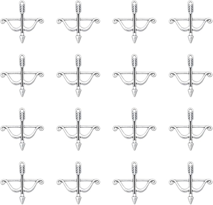 50 Pcs Bow and Arrow Charms Metal 2.5 X 2.5 CM Cute Vintage Pendants for DIY Jewelry Making Finding Kits Necklace Bracelets Earring Keychain Crafting Project Supplies