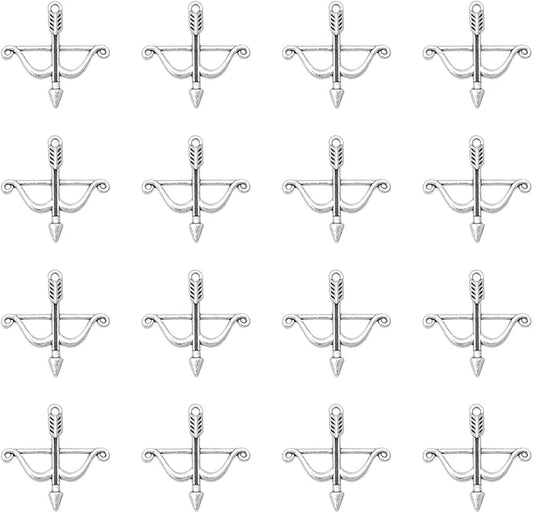 50 Pcs Bow and Arrow Charms Metal 2.5 X 2.5 CM Cute Vintage Pendants for DIY Jewelry Making Finding Kits Necklace Bracelets Earring Keychain Crafting Project Supplies
