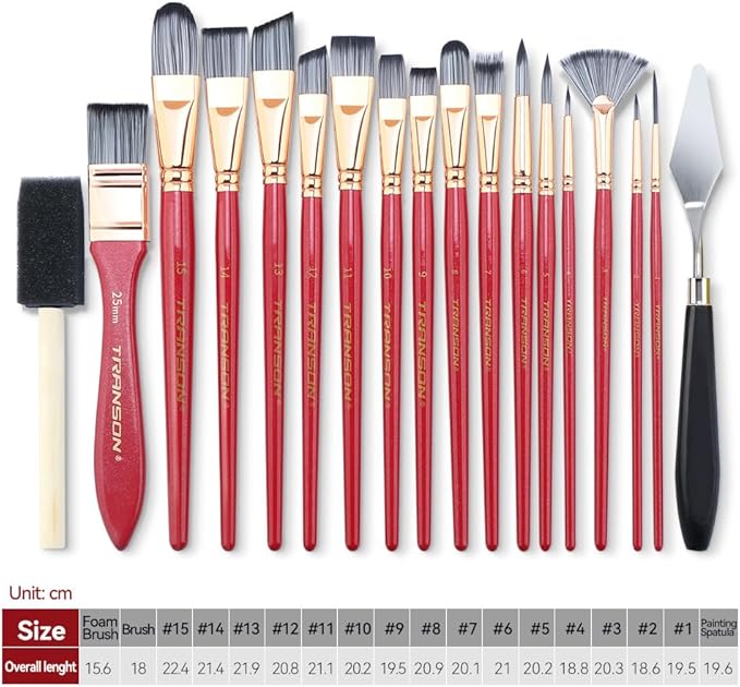 Transon Art Paint Brush Kit 16 Paint Brushes with Foam Brush Sponge Spatula and Brush Case for Oil, Acrylic, Watercolor, Gouache, Painting Pink Color