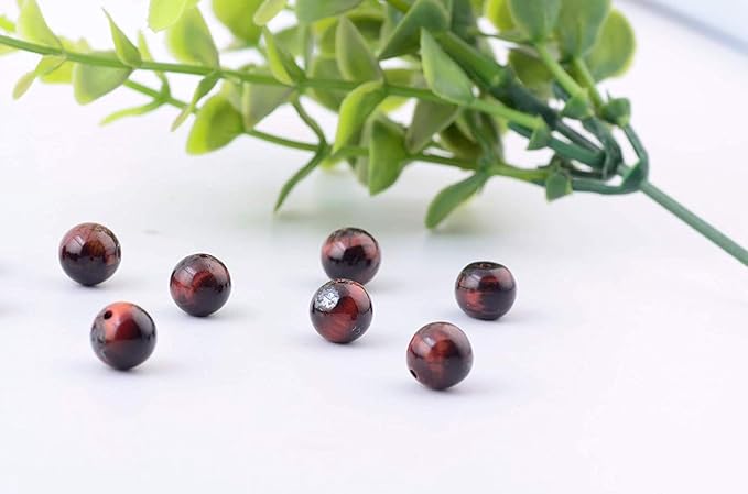 Natural Stone Beads 100pcs 10mm Red Tiger Eye Round Genuine Real Stone Beading Loose Gemstone Hole Size 1mm DIY Charm Smooth Beads for Bracelet Necklace Earrings Jewelry Making (Red Tiger Eye,10mm)