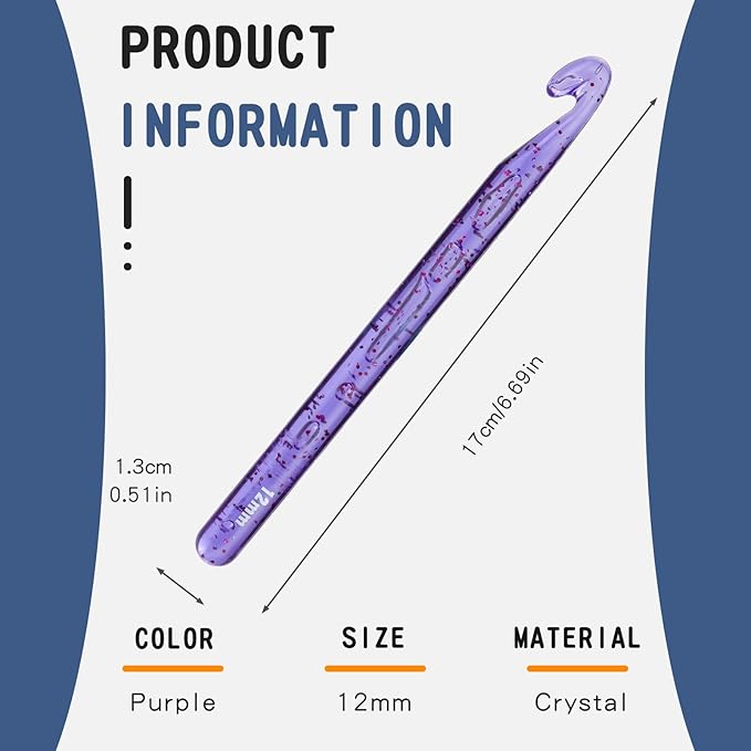 12 mm Crochet Hook, Large Crochet Hooks for Chunky Yarn Ergonomic Knitting Needles Crochet Needle for Beginners and Crocheting Yarn (Purple)