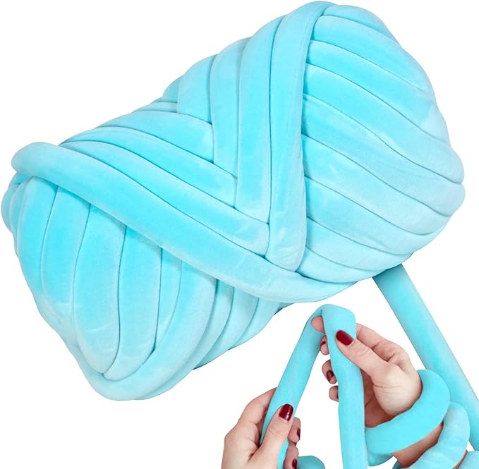 Ultra Soft 2.2 LBS (1kg) Chunky Yarn for Hand Knitting, Lush Velvet Fabric Tube Yarn to Make Handbags, Pillows, Blankets, Crafts (Arctic Blue)