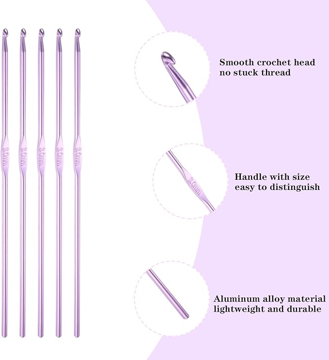 Hordolry 3mm Crochet Hooks Bulk, 18Pcs Aluminum Crochet Needle, Knitting Needles for Craft Yarn Contribute to Beginners