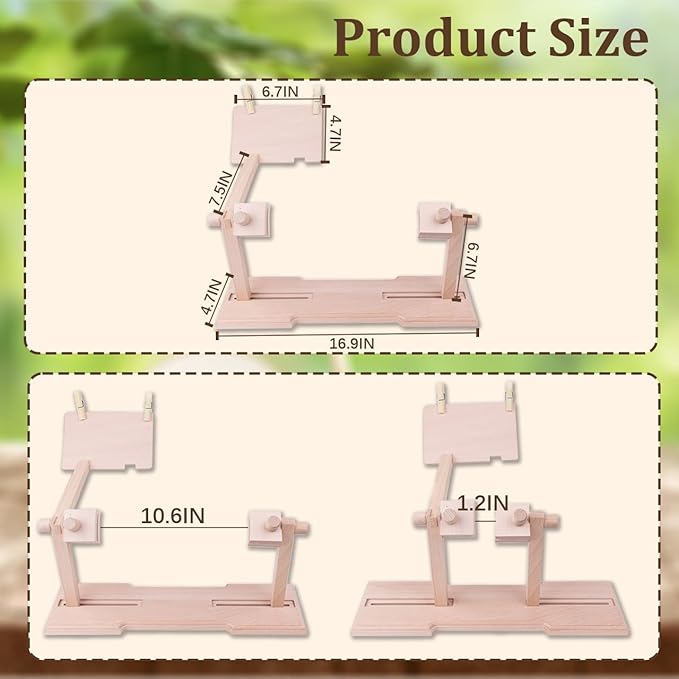 adjustable embroidery hoop stand,embroidery kit with 4pcs different size embroidery hoops,1 embroidery tool kit,1 pair of thimbles,wooden embroidery hoop holder for beginners.