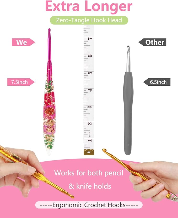 Katech 4.5mm Crochet Hooks with Floral Pattern-Elegant &Unique Crochet Needles-Longer Smooth Glide Crocheting Hook for Arthritic Hands, Beginners & Professional Ideal Crochet Gift(7)