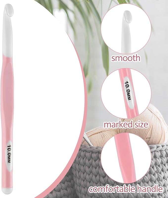 4PCS Crochet Hooks, 8mm/10mm/12mm/15mm Plastic Crochet Hooks with Rubber Handle, Crochet-Needles Set, DIY Yarn Weaving Tools for Knitting Blankets, Shawl, Carpet, Gloves, Bags, Hats, Socks and Scarf