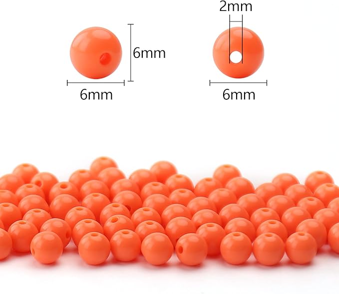 bonny boxx 1000pcs 6mm smooth orange-red acrylic round beads, plastic resin bubblegum balls chunky gumball beads for necklace and bracelet making, crafting supplies