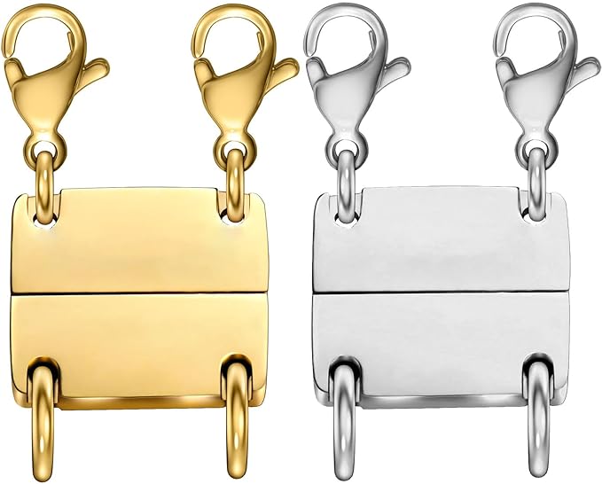 layering magnetic necklace clasp,18 k gold and silver separator for stackable necklaces