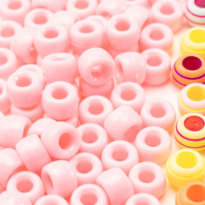 Gxueshan 1400 Pcs Acrylic Gold Pink Colorful 6x9mm Pony Beads 10x6mm Mix Candy Color Alphabet Letter Beads Bulk for Jewelry Friendship Bracelet Necklace Making Kit Braids Kandi Beads (1400)