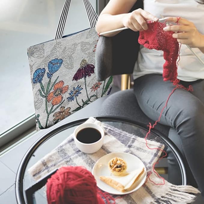Crochet Bag Organizer for Yarn, Large Knitting Bag Portable Yarn Storage Bag for Knitting Needles Crochet Hooks (D)