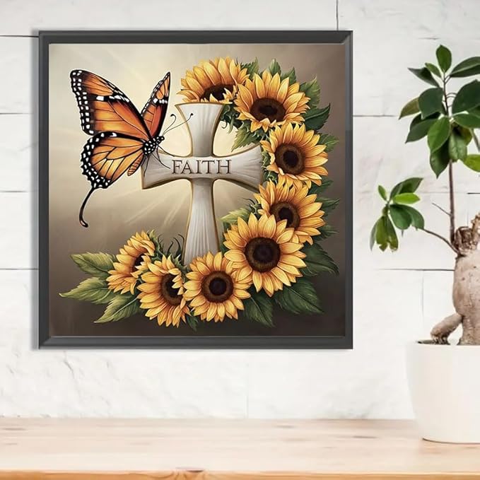 CXYQLC DIY 5D Diamond Painting Kits for Adults Diamond Art Butterfly&Sunflowers Diamond Painting Full Drill Crystal Rhinestone Embroidery Craft Kits for Home Wall Decor Gifts 11.8x11.8inch