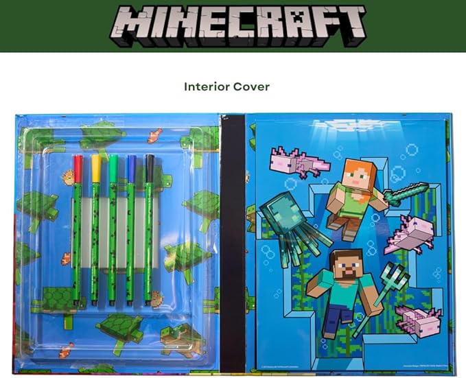 Minecraft Coloring Book for Adults and Kids, Black & White Sheets, Velvet Coloring Pages, Stickers, Washable Markers