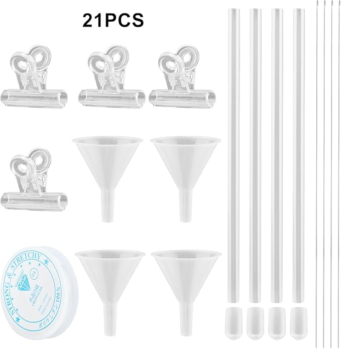 FaHuoJiuKa Beading Funnel, Beading Making Kit - 4PCS Jewelry Making Tools for Clay Beads, Bracelets & Necklaces (Includes Funnels, 0.9mm Needles, Clips)