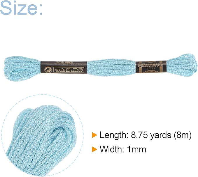 HARFINGTON 12 Skeins Embroidery Floss 8m Each Egyptian Long Fiber Cotton Cross Stitch Thread 26S/2x6 for Embroidery Projects Bracelet, Light Blue