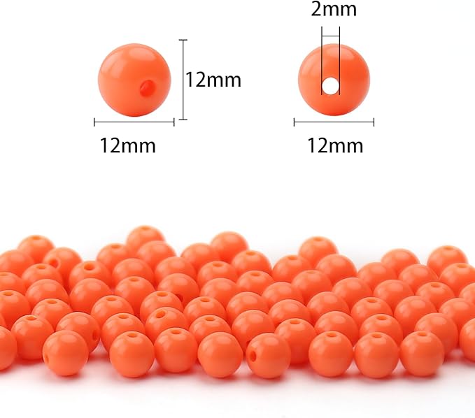 bonny boxx 100pcs 12mm smooth orange-red acrylic round beads, plastic resin bubblegum balls chunky gumball beads for necklace and bracelet making, crafting supplies