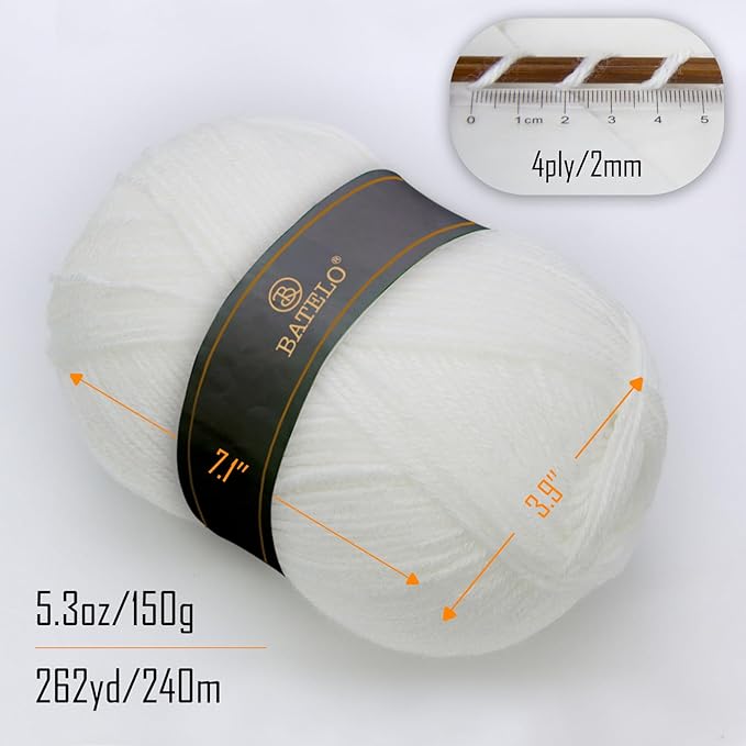 Crochet Acrylic Yarn Beige 560 Yards, 2 Pack 150g/5.3oz Each, 3 Light Worsted Yarn for Crocheting & Knitting