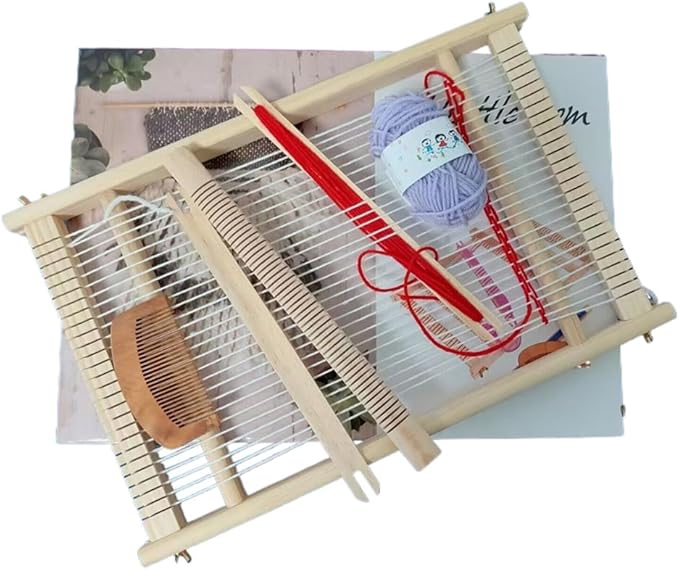 Wooden Craft Weaving Loom Kit, DIY Hand-Knitting Weaving Machine Tapestry Looms with Stick Bar, Large Weaving Frame to Handcraft Art for Beginners Experts, 10 by 15.7 Inch