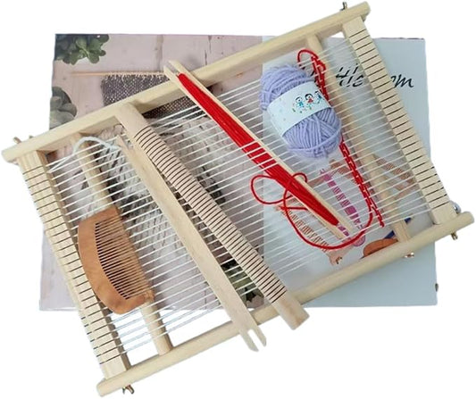Wooden Craft Weaving Loom Kit, DIY Hand-Knitting Weaving Machine Tapestry Looms with Stick Bar, Large Weaving Frame to Handcraft Art for Beginners Experts, 10 by 15.7 Inch