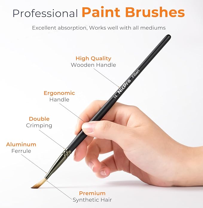 Nicpro 26pcs Paint Brush Set, Professional Paintbrushes with Palette Knife, Craft Paint Brushes for Acrylic Painting, Oil, Watercolor, Gouache & Canvas, Drawing & Art Supplies for Adults, Artists Gift