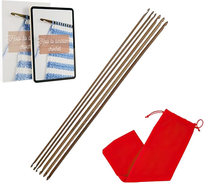KnitPal Double Ended Tunisian Afghan Crochet Hooks Set - Tunisian Crochet Hooks - 14 in (35cm) Long 5 US Sizes: G/4mm, 7/4.5mm, H/5mm, I/5.5mm, J/6mm