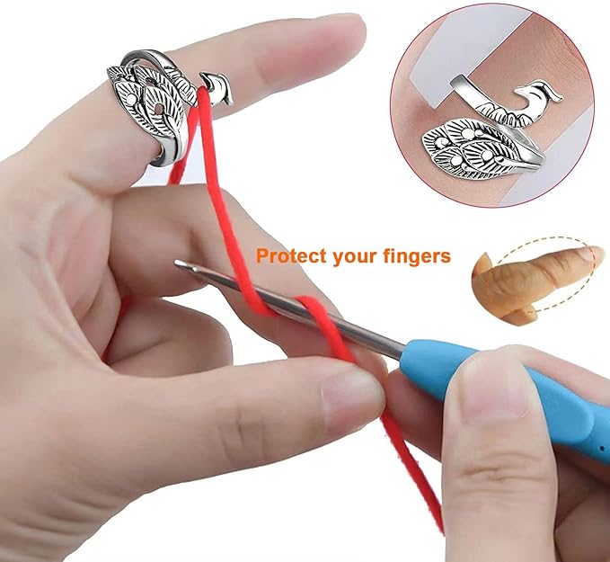 Crochet Ring, Adjustable Crochet Accessories Crochet Stuff Crochet Ring for Finger Yarn Guide Knitting Accessories Crochet Tension Rings for Crocheting,Crochet Tools for Mother Grandma Gifts- Multicolor 7 Pack