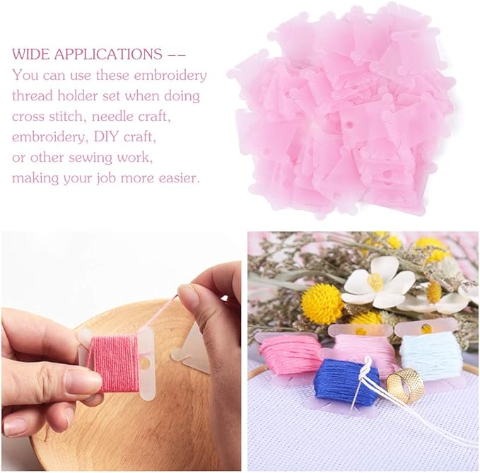 100 Pcs Plastic Floss Bobbin, Embroidery Floss Bobbins, Cross Stitch Embroidery Cotton Thread Embroidery Floss Thread Craft, Pink Embroidery Thread Organize for DIY Sewing Craft