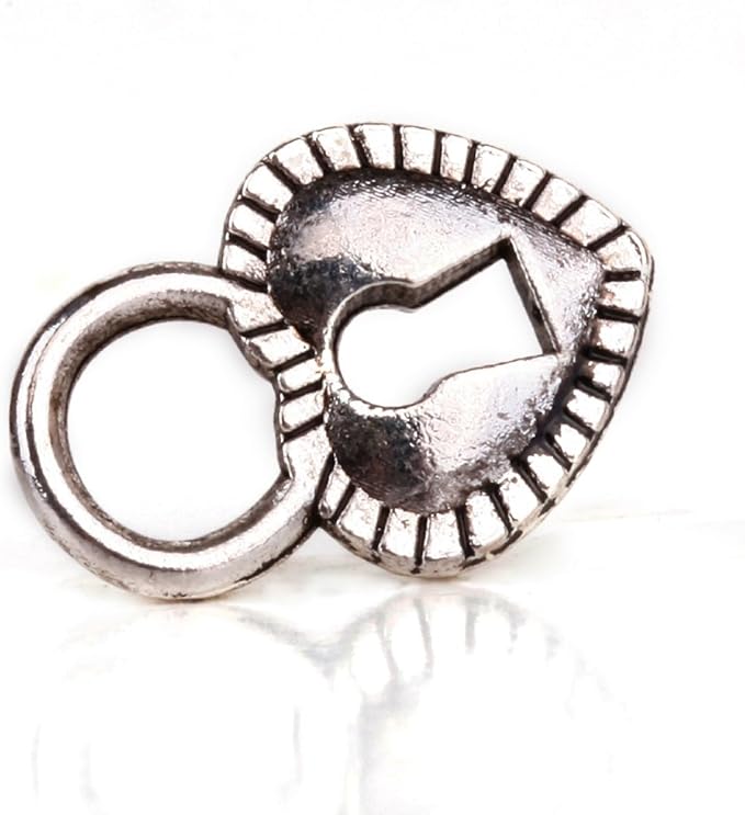 RUBYCA 50pcs Tibetan Silver Tone Spacer Beads Fit European Charms Bracelet Lock-Shaped Heart