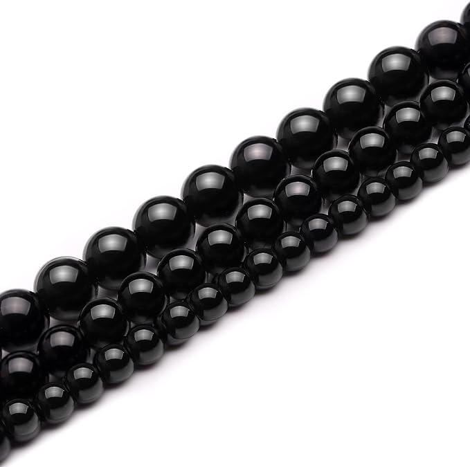 youngbling natural gemstone beads for jewelry making,10mm black onyx polished round smooth stone,genuine real stone beads for bracelet necklace 15 inch(black onyx,10mm)