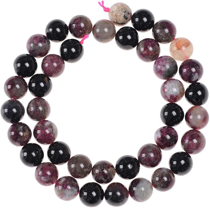 8mm Natural Colourful Tourmaline AB Gemstone Round Loose Beads Crystal Stone Bracelet Necklace Accessories Crafts for Jewelry Making DIY,1 Strand 15"
