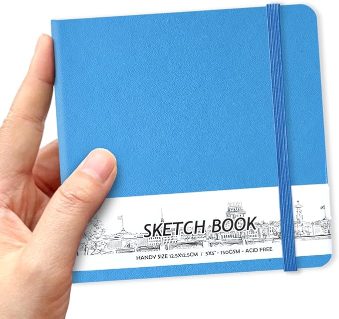5" x 5" Hardcover Sketch Book,Small Mixed Media Sketch Pad,58 Sheets 150GSM Acid-Free Artist Drawing Paper,Travel Journal Blank Notebook for Adults Painting,Illustration,Art Supplies.Sky Blue