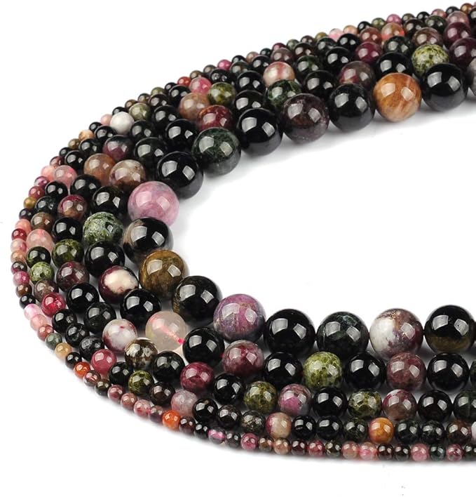 4mm Natural Colourful Tourmaline A Gemstone Round Loose Beads Crystal Stone Bracelet Necklace Accessories Crafts for Jewelry Making DIY,1 Strand 15"