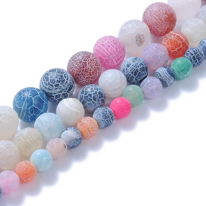 10mm Natural Colorful Frosted Agate Gemstone Round Loose Beads Crystal Stone Bracelet Necklace Accessories Crafts for Jewelry Making DIY,1 Strand 15"