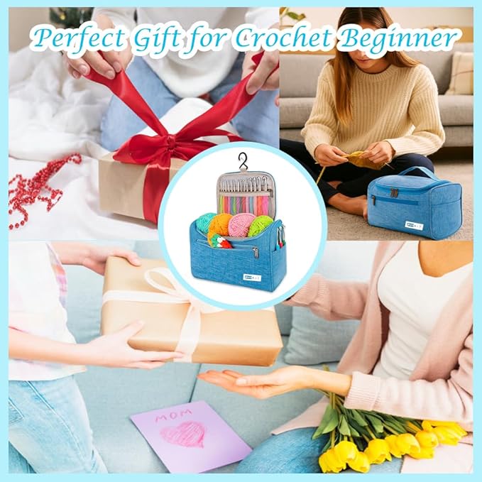 yarniss crochet kits for beginners - 840 yards yarn for crocheting with 14 size hooks 2.0-10.0mm,learn to crochet set with bag&accessories,turquosie
