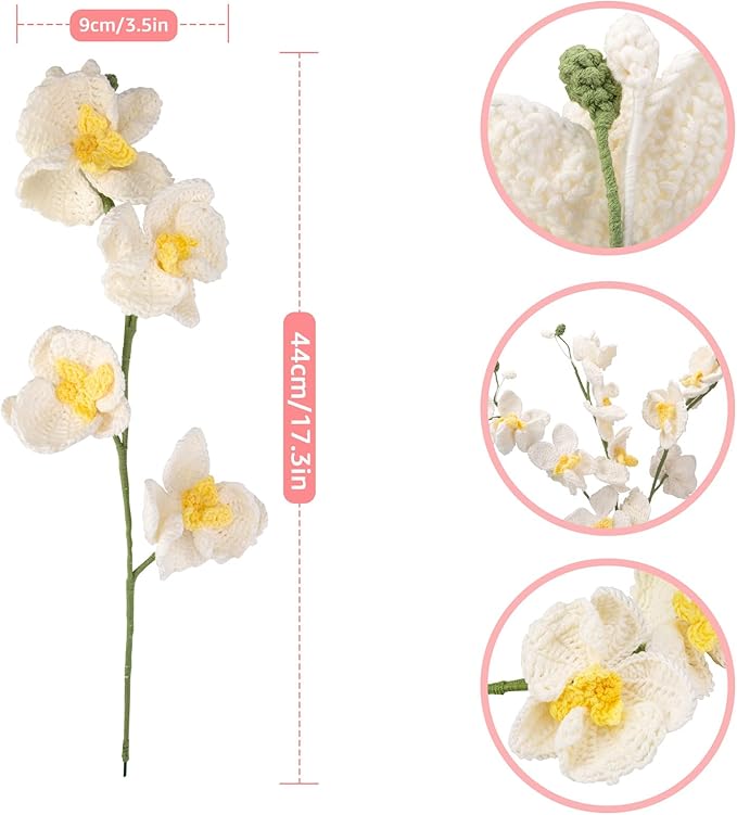 Noocro Crochet Kit Flower Bouquet, Rose, Lily Myosotis, Poppy, Tulip and Orchid with Video Tutorial and Detailed Instructions, Complete Kit Craft Supplies Holiday Gift (Orchid)