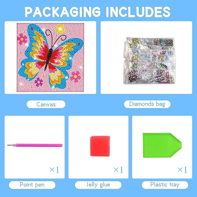 PERFECTSIGHT Cute 5D Diamond Art Kits with Wooden Frame, Kawaii DIY Painting Art for Adults Teen, Diamond Arts and Crafts Sets, Big Gem Full Drill Diamond Dots for Women Beginners (Pink Butterfly)