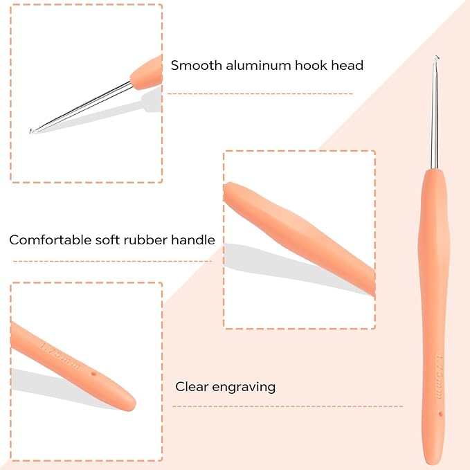 Small Size Crochet Hook Lace Crochet Needle, 1.75mm Crochet Hook, Ergonomic Crochet Hooks，Embroidery Thread Knitting Weaving Tool (1.75 mm)