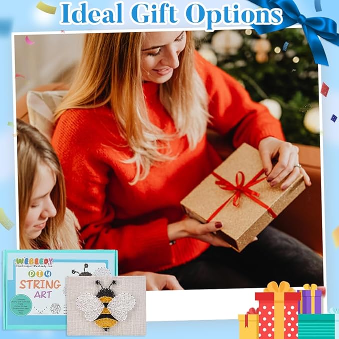 WEBEEDY 3D String Art Kit for Adults Beginners, DIY Bee String Craft Kit, Include All Necessary Accessories and Frame, Christmas Mother's Day Home Wall Decorations Unique Women Gift