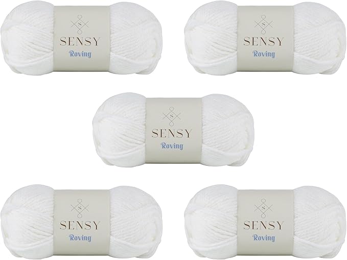5 Skeins of Sensy Roving Yarn, 3.5 oz, 132 Yards, Gauge 5 Bulky (White)